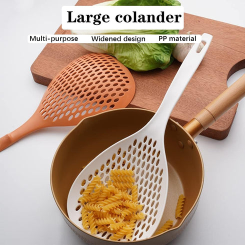 2 Pieces Slotted Strainer Scoop Colander, Plastic Skimmer Spoon with Handle for Kitchen Cooking, White and Orange