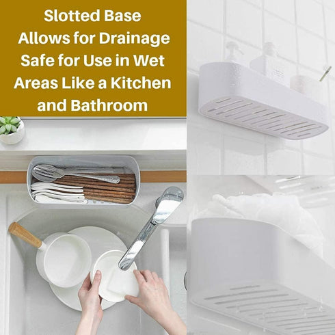 SUNFICON Adhesive Shower Caddy, Wall Mounted Bathroom Shelf Organizer with 2 Clear Adhesives for Shower Room