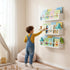 Set 3 16 Inch White Nursery Floating Shelves of Wall Mounted Kids Bookshelf & Toy Organizer Rustic Pine Hanging Display