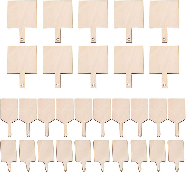 30 Pcs Mini Wooden Cutting Board with Handle, Unfinished Wood Blank Paddle Chopping Board for Kitchen DIY Decor