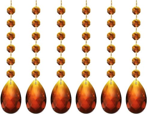 PATIKIL Teardrop Crystal Chandelier, 6 Pack 160mm Length Prisms Part Dark Amber