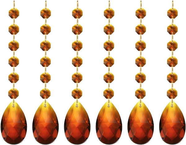 PATIKIL Teardrop Crystal Chandelier, 6 Pack 160mm Length Prisms Part Dark Amber
