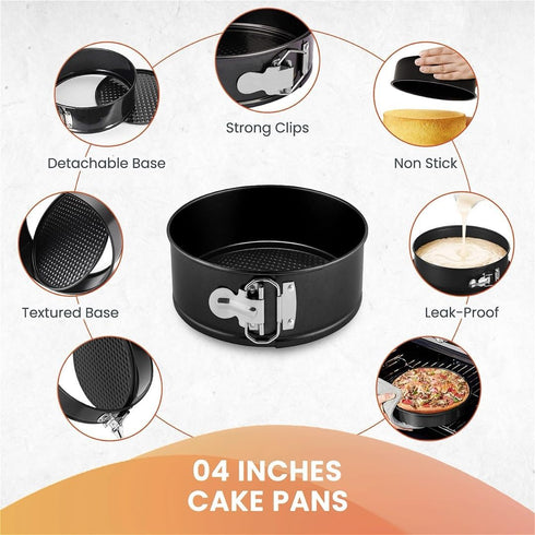 RFAQK 4-Inch Mini Cake Pans Set for Baking - Nonstick 4PCs Small Pans for Cheesecakes, Pizzas, and Smash Cakes