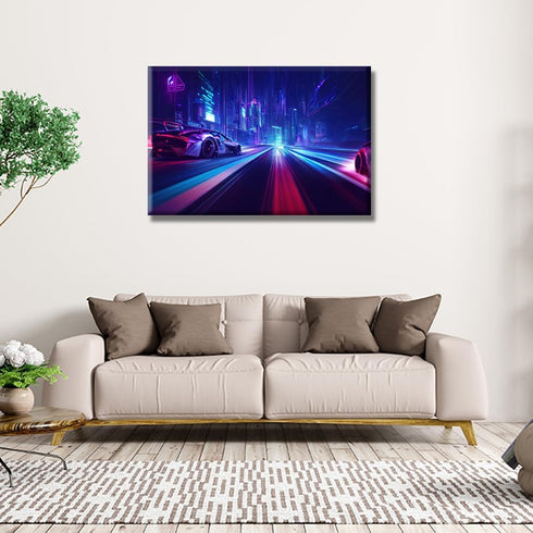 LSIUHWUWI Cyberpunk Style Pictures, Neon Streetview Night Paintings, Canvas Wall Art, 16X24 INCH Ready to Hang