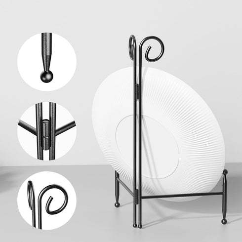 Plate Stand and Holder - 12 Inch Black Iron Picture Frame Stand for Display, Collapsible and Portable Easel