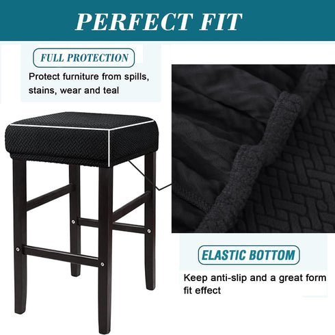 HFCNMY 2 Pack Rectangle Stool Covers, Stretch Bar Stool Covers with Elastic Bands - Black