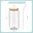 20 Pack 16oz WHEATHUSK Glass Cups with Bamboo Lids and Glass Straws Clear Glass Tumblers Beer Can Shaped Drinking