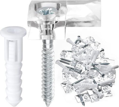 20 Pack Clear Frameless Mirror Holder Clips, 3-4mm Plastic Glass Retainer Clips with Screw and Anchors for Wall