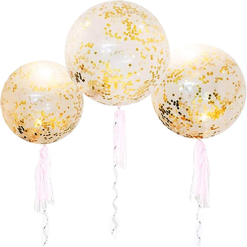 36 Inch Jumbo Confetti Balloons, Giant Latex Balloon with Gold Confetti, Pkg/6 for Party/Birthdays/Wedding/Festivals