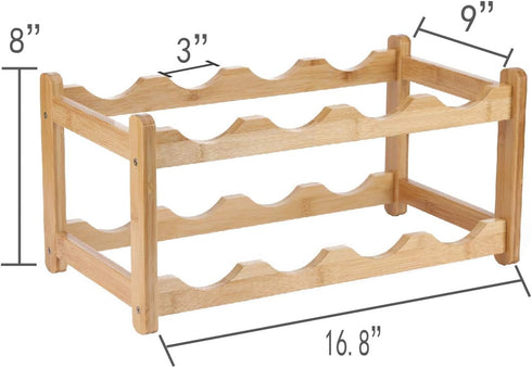 Wine Rack, 8 Bottle 2-Tier Eco-Friendly Bamboo Storage, Easy-Assembly Kitchen Organizer for Countertop, Bar