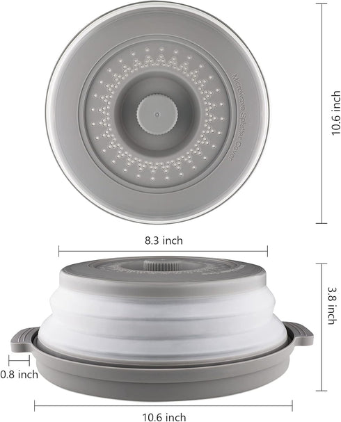 Microwave Splatter Cover with Plate Tray Set, BPA Free, 10.6 Inch Lid, Gray