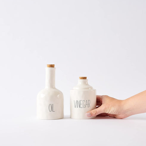 Stacked Oil and Vinegar Decanter Set - White