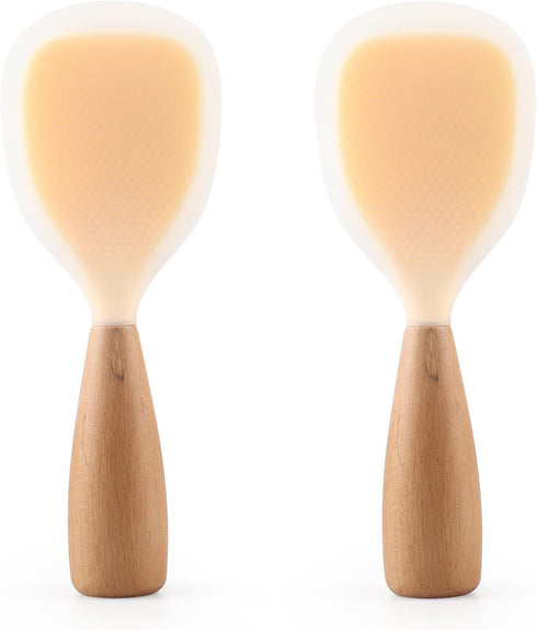 2 Pack Silicone Rice Paddle Spoon with Wood Handle, Nonstick Standing Rice Cooker Spatula Kitchen Tool