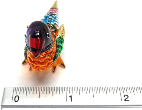 Handmade Mini Blown Glass Parrot Bird Figurine, 2" Orange, Dollhouse Gift Ideas, Cute Tiny Ornament