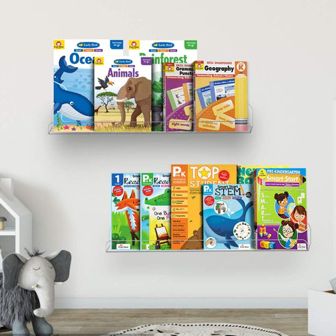 15" (15 Inch 4Pack) Weiai Clear Acrylic Shelf Invisible Floating Wall Ledge Bookshelf, Kids Book Display Shelves Wall