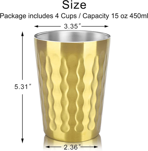 Beasea 15oz Stainless Steel Cups, 4 Pack Gold Double Wall Insulated Drinking Tumblers