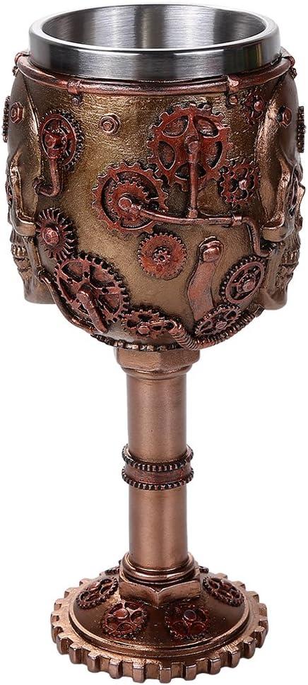 Steampunk Gear Head Skull Goblet, Pacific Giftware, 7oz Wine Chalice