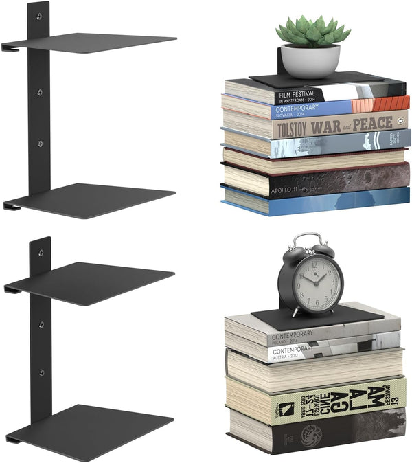 Mefirt Invisible Floating Bookshelves for Wall, 4 Tier Vertical Spine Book Tower,