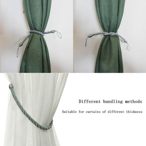 BEL AVENIR Curtain Rope Tiebacks, Drapery Holdbacks with 2 Metal Screw Hooks, 1 Pair - Light Blue