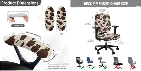Brown Cow Print 4 Pcs Office Rotating Armchair Cover Set, Lightweight Dustproof Swivel Office Computer Gaming Chair