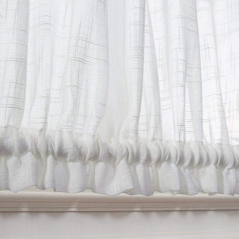 jinchan Linen French Door Curtain 40 Inches Long - Open Weave Semi-Sheer Decor - 1 Panel with Tieback, White