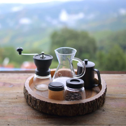 Manual Coffee Grinder Set by Mixpresso, Hand Coffee Mill with Conical Burr, 2 Glass Jars & Brush