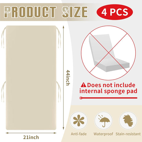 2 (Beige,44'' 21'') Tudomro Pcs Outdoor High Back Chair Cushion Covers (Not Includes Cushion) Waterproof Patio