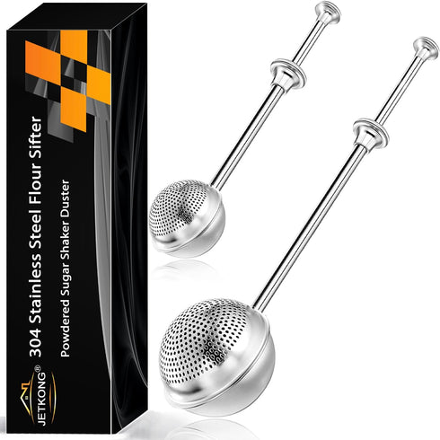JETKONG 2 Pcs Flour Sifter, Stainless Steel Flour Duster for Bread Baking,