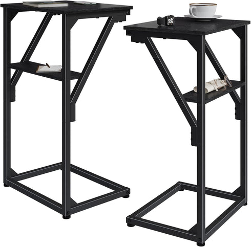 NEFROM C-Shaped End Tables, Sofa TV Trays Set of 2, Small Couch Side