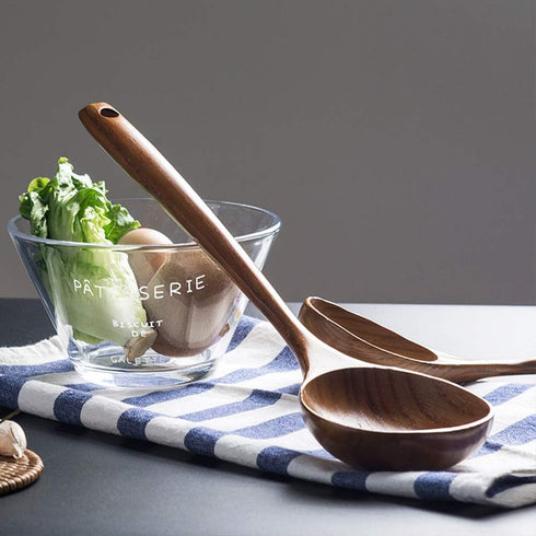2 Pcs Wooden Spoon Ladle for Cooking, Non Toxic Kitchen Tools, 14 inch Long & 11 inch Large Deep Ladle Set