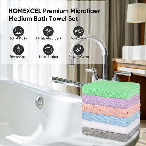 6 Pack Set, (24 48 Inches) HOMEXCEL Bath Towel x Microfiber Ultra Soft Highly Absorbent Bath Towels, Lightweight