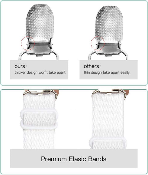 Premium Sheet Straps, 4 Pcs Adjustable Crisscross Fitted Sheet Clips, Heavy Duty for All Bedsheets, White
