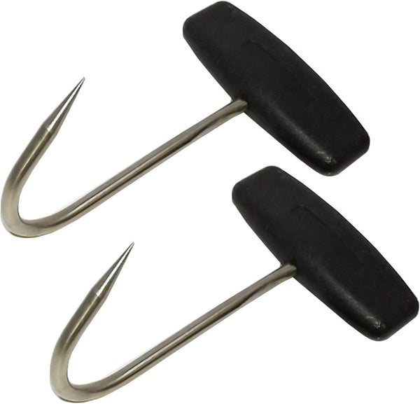 TIHOOD 2PCS T Shaped Meat Hooks, 6 inch Stainless Steel Boning Hooks for Butchering (Black x2)