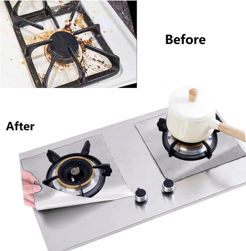 XZSUN Gas Stove Burner Covers 10 Pack - 0.2mm Double Thickness Reusable Protectors for Kitchen & Cooking (Silver)