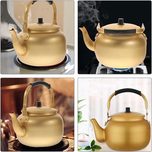 Vintage Aluminum Kettle, Large Induction Teakettle with Handle Design for Water Heating, Metal Tea Kettle