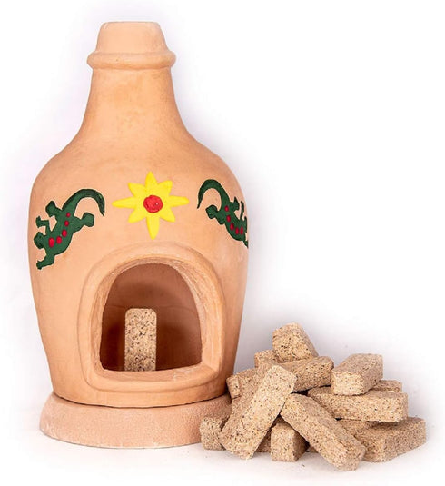 Chiminea Fireplace Natural Wood Incense Burner with 40 Piñon Incense Bricks - Made in The USA