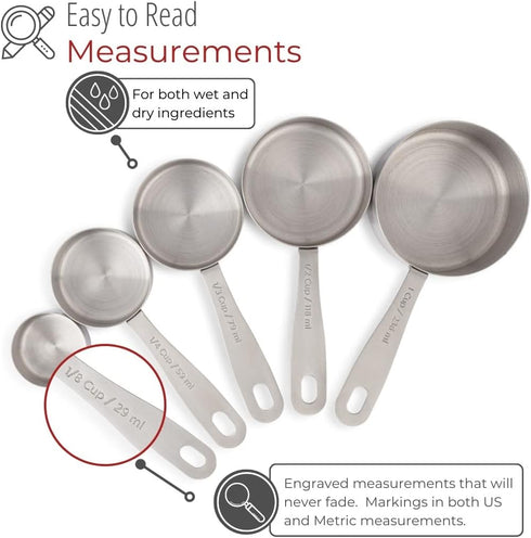 Stainless Steel Measuring Cups - 5 Piece Heavy Duty Set with Storage Ring