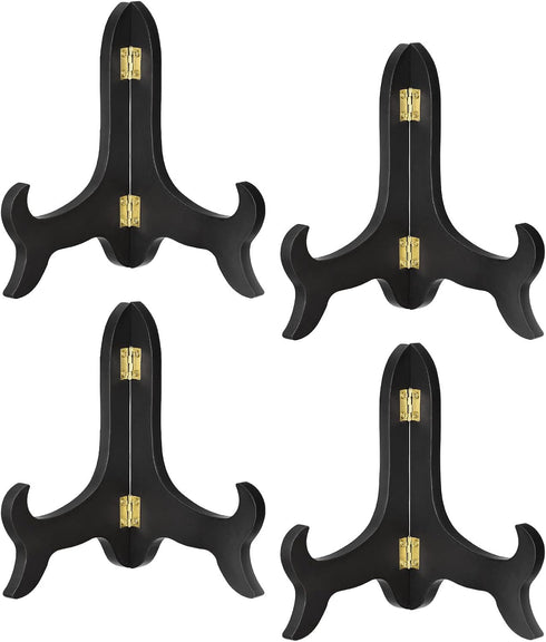 uxcell 4pcs 6" Wooden Easel Plate Holders, Folding Display Stand Black for Picture Frames