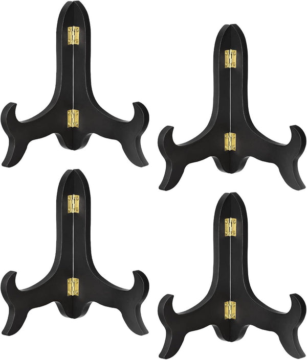 uxcell 4pcs 6" Wooden Easel Plate Holders, Folding Display Stand Black for Picture Frames