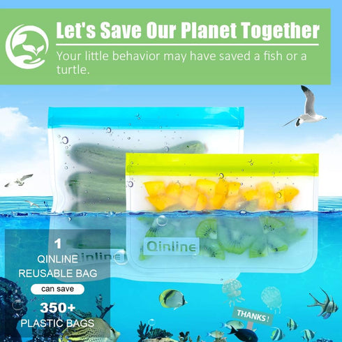 Reusable Food Storage Bags, 10 Pack Dishwasher Safe Freezer Bags, BPA Free Silicone, Leakproof for Travel
