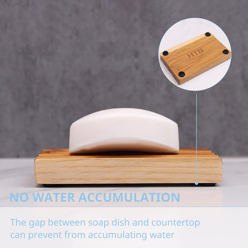 Teak Soap Dish for Shower, Pack of 2 by HTB, Wood Decorative Bath Soap Holder for Kitchen, Bathroom, Sink