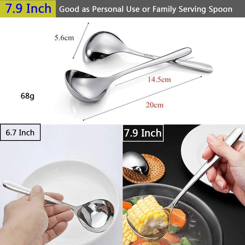 18/8 Stainless Steel Deep Pho Noodle Spoons, Large Serving Spoon, Mini Ladle, 7.9 inch