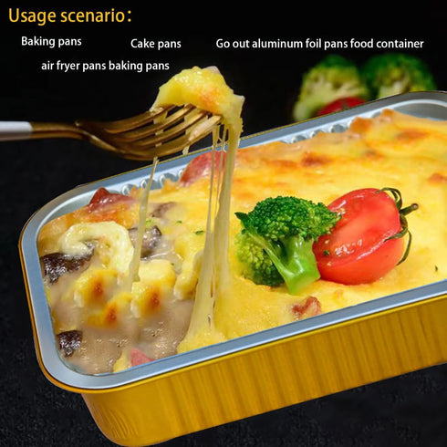 Aluminum Foil Pans with lids 10pack Heavy Duty 2LB Small foil pan 8.5" 6" Disposable, For Microwave & Oven Safe Cooking,Baking,A takeaway food container,Gold by SuiXinCook