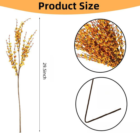 DoubleWood 10Pcs 29.5" (10, Long Artificial Flower Winter Jasmine Folk Pip Berry Plant Dry Branches Orange Flowers