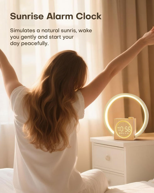 12 30 Sunrise Alarm Clock, White Noise Sound Machine, Alarm Clocks for Bedrooms with Color Ambient Nightlight, White