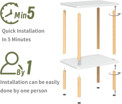 2 Apicizon Tier End Table, Small Side Table with Solid Wood Legs, Boho Bedside Table with Storage Shelf, Nightstand