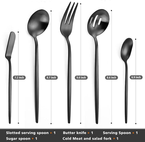 Serving Utensils Set, LAZAHOME Matte Black 5-Piece Hostess Set, Stainless Steel Silverware Flatware Cutlery Serving Set for Dinner Parties Entertaining, Satin Finish, Dishwasher Safe by LAZAHOME