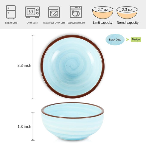 Selamica Ceramic Dipping Bowls, 2.7 Oz Soy Sauce Dish Set, 3 inch Small Dip Bowls, Mini Bowls for Side Dish, Appetizers, Sushi, BBQ, Ketchup, Set of 6, Gradient Blue by Selamica