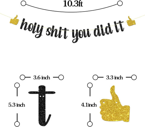 Black Glitter Holy Shit You Did It Banner - Congrats Grad Sign - Funny Graduation Party Decorations