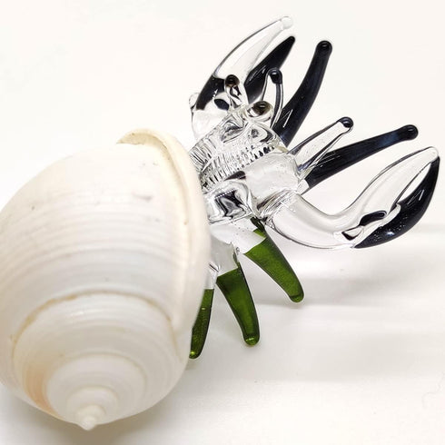 Seashell Hermit Crab Miniature Figurines Beach Animals Hand Blown Glass Art Collectible